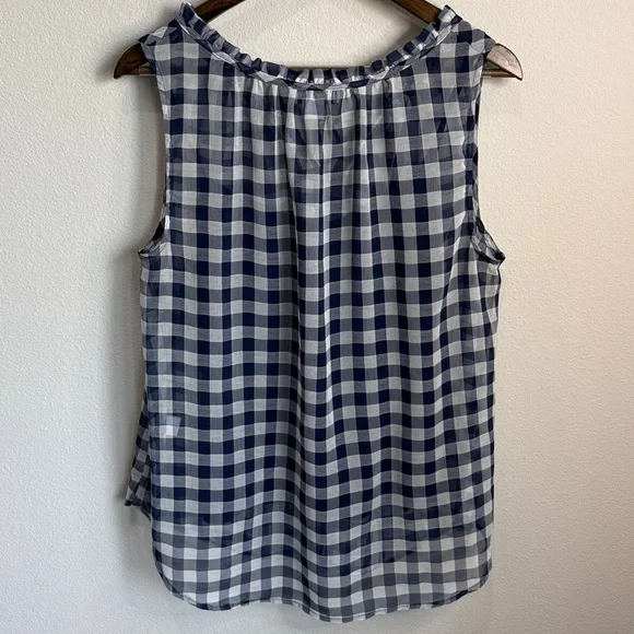 Liz Claiborne Navy White Gingham Sleeveless Top w Tank Size L - Picture 4 of 5